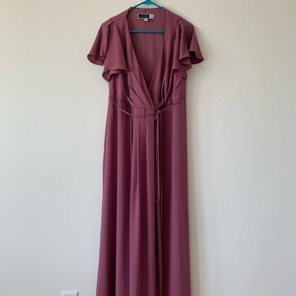 Flutter Sleeve Georgette Wrap Bridesmaid Dress - David’s Bridal Chianti
